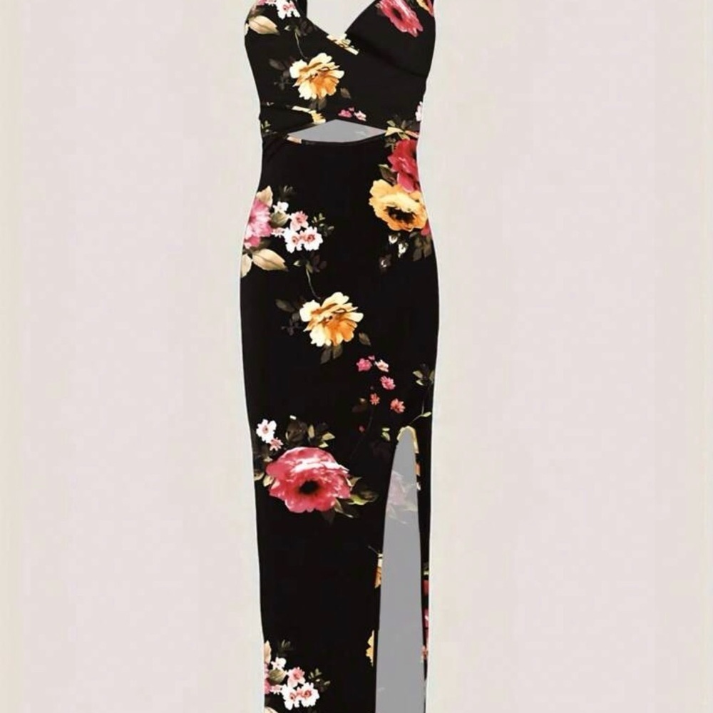 Floral Black Dress size XL NEW - Picture 2 of 3